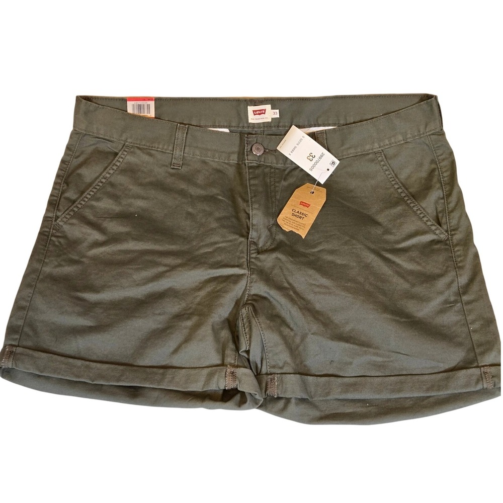 NWT  Levis Womens Classic Twill Short Olive Green‎ Size 33 Casual